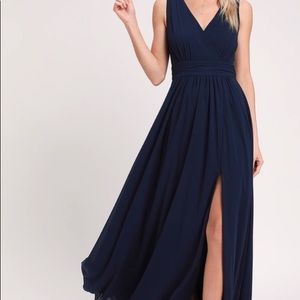 Navy Blue Surplice Maxi Dress